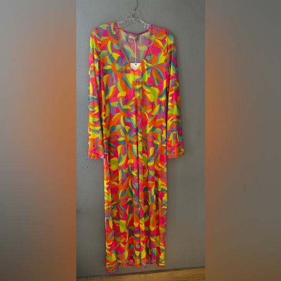 Show Me Your Mumu Santos Tropical Neon Leaf Print Maxi Cover-Up Dress Size Small - Picture 6 of 7